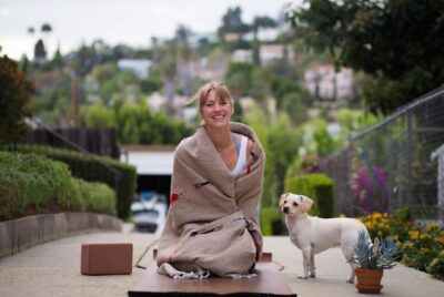 Woman with her Chiweenie (Chihuahua x Dachshund)